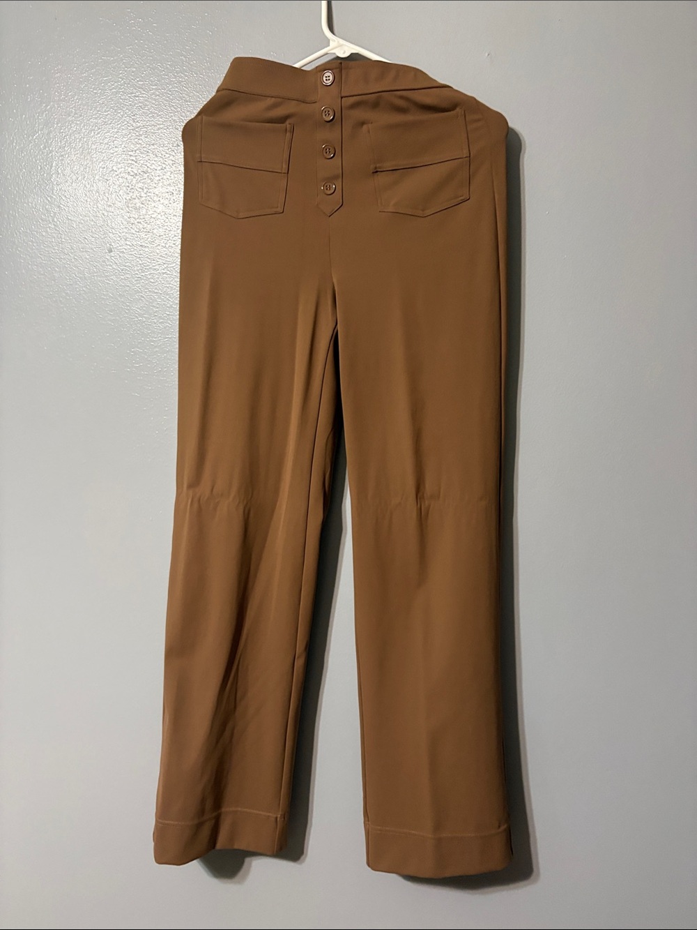High-Rise Brown Wide-Leg Button-Front Pants